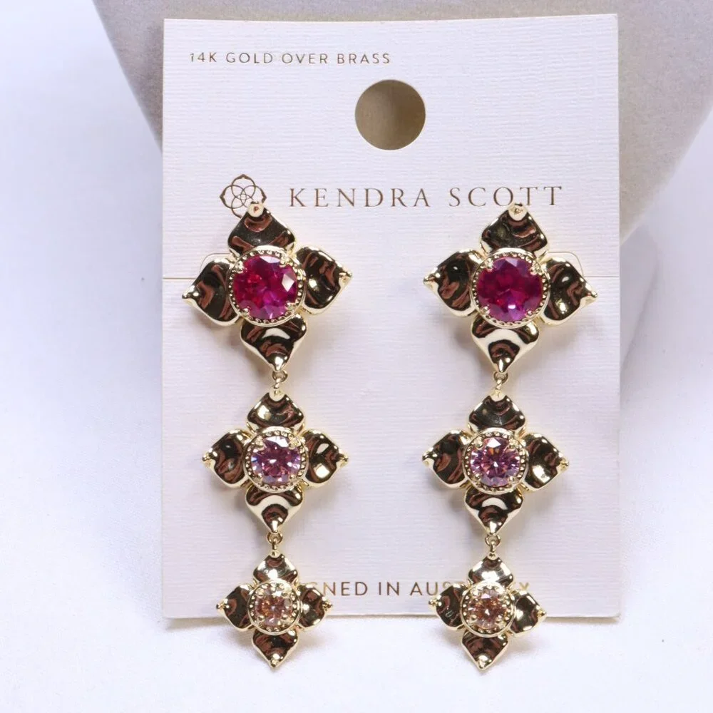 Kendra Scott Lily Mix 14K Gold Over Brass Statement Earrings in Pink $60 New - Picture 1 of 5